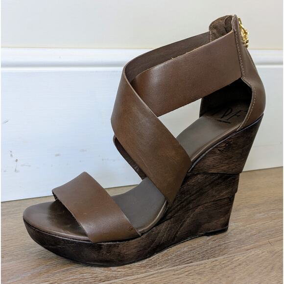 NEW Diane Von Furstenberg Opal Wedge Sandal 9.5 Strappy Vacchetta Leather Wood - Picture 12 of 12